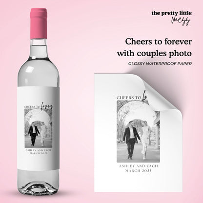 Cheers to forever with couples photo | Engagement Wine Label