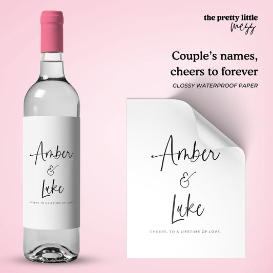 Couple's names, cheers to forever | Engagement Wine Label