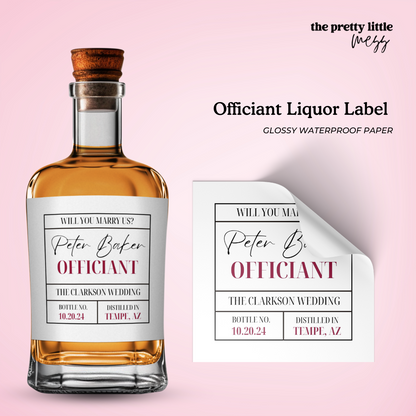 Officiant Liquor Label | Wedding Planning Wine Label