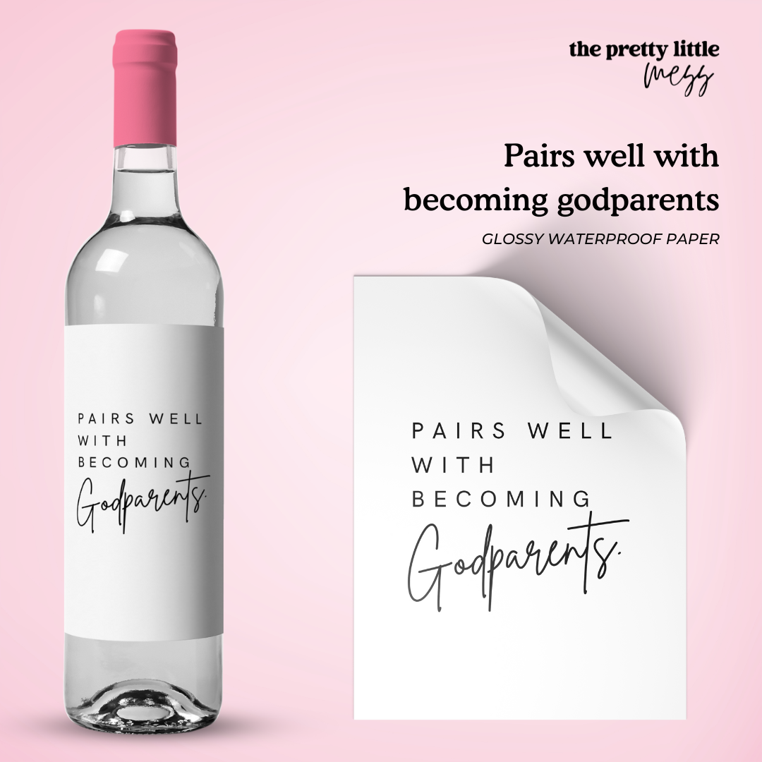 Pairs well with becoming godparents | New Baby Wine Label