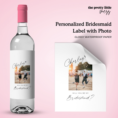 Personalized Bridesmaid Label with Photo (Name and Heart at Top) | Wedding Wine Label